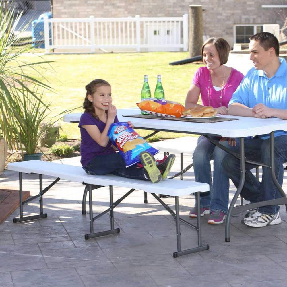White Granite 6-Foot Fold-In-Half Outdoor Bench