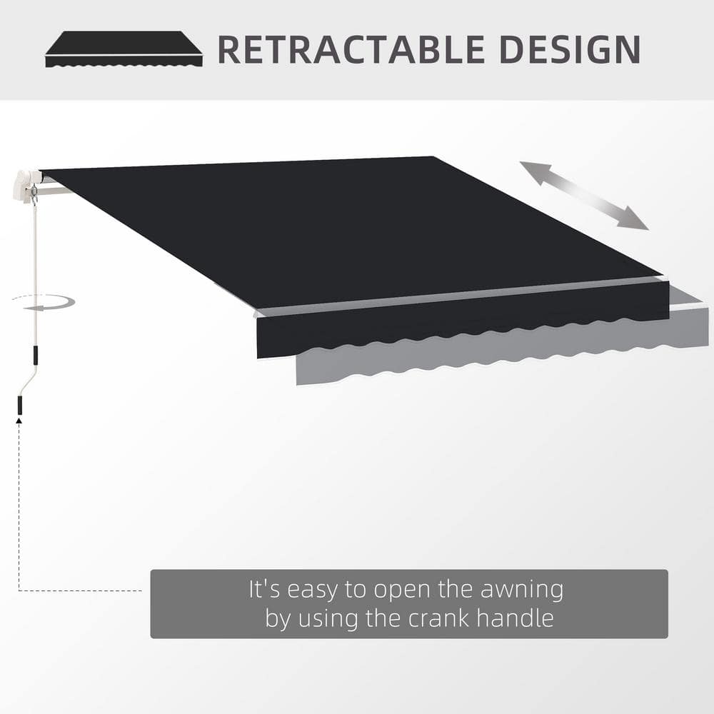 Black Aluminum 8' x 7' Retractable Patio Awning with Fabric Canopy