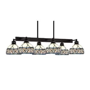 Albany 6 Light Espresso Downlight Chandelier, Linear Chandelier for the Kitchen with Royal Merlot Art Glass Shades