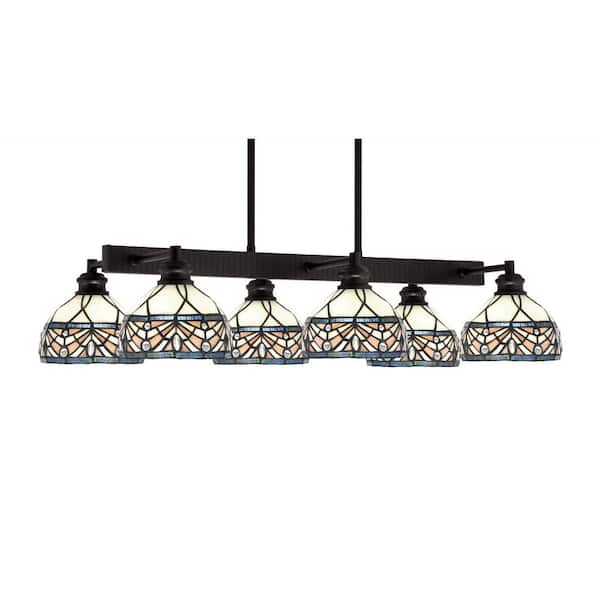 Unbranded Albany 6 Light Espresso Downlight Chandelier, Linear Chandelier for the Kitchen with Royal Merlot Art Glass Shades