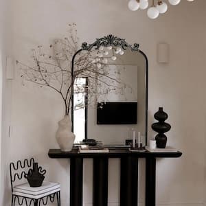 24 in. W x 35.8 in. H Black Vintage Arched Metal Frame Decorative Wall Mirror/Dressing Table Mirror