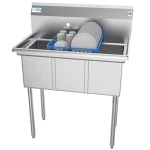36 in. Freestanding Stainless Steel 3 Compartments Commercial Sink