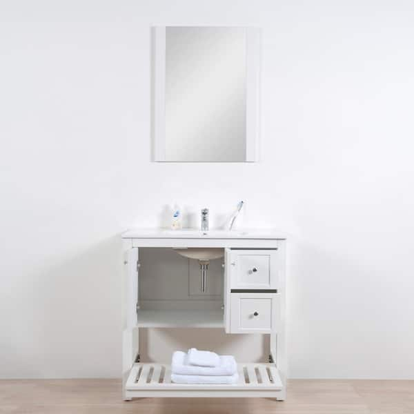 Tileon 36in. W x 18in. D x 32in. H Bath Vanity in White with White Ceramic  Basin Top Bath Storage Cabinet with 2 Door & Drawer AYBSZHD342 - The Home  Depot