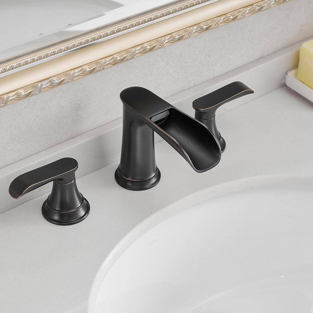 Oil Rubbed Bronze 8-Inch Widespread Waterfall Bathroom Faucet