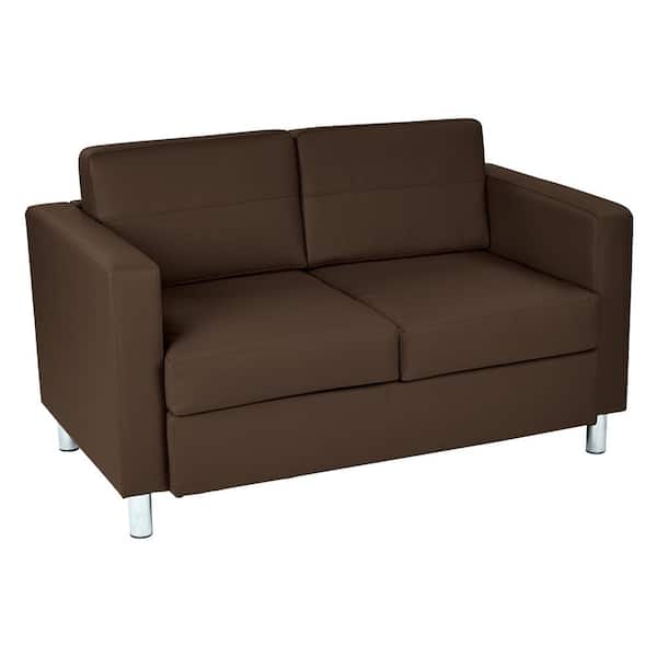 OSP Home Furnishings Pacific 52 in. Java Faux Leather 2-Seat Loveseat with Removable Cushions