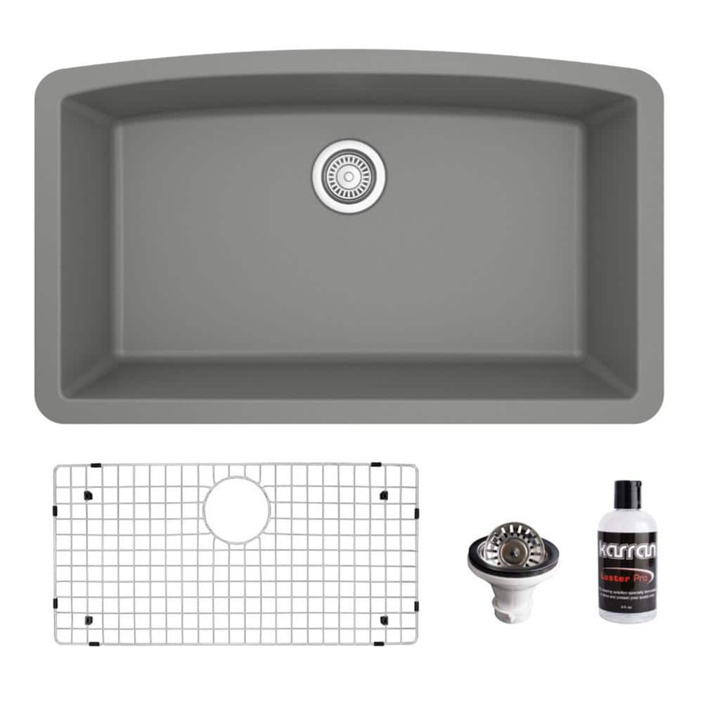 QU-712 Quartz/Granite 32 in. Single Bowl Undermount Kitchen Sink in Grey with Bottom Grid and Strainer price history on PriceWatchPro