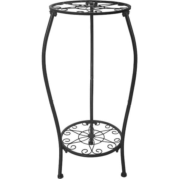 2-Tier Black Metal Plant Stand Indoor Outdoor (11 in. H W x 25.2 in. H)