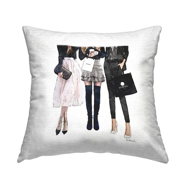 Stupell Industries Fashion Model Girls Glam Upscale Brands Black Square Outdoor Throw Pillow