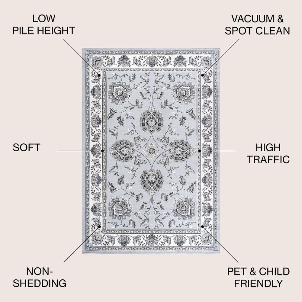 Light Gray and Cream Synthetic Persian Style Area Rug, 4' x 6'