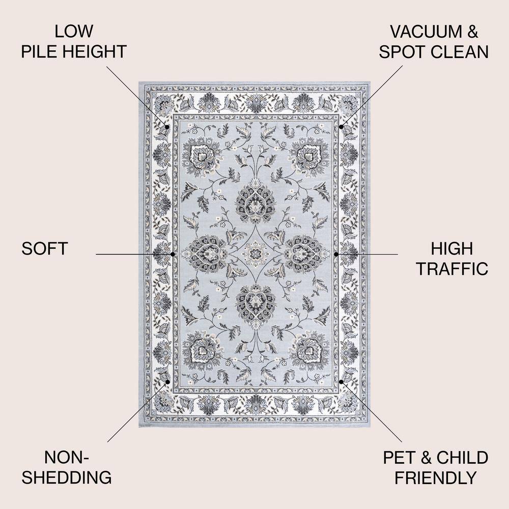 Elegant Light Gray & Cream Persian-Inspired 5' x 8' Synthetic Area Rug