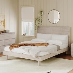 Modern Concise Style Stone Gray Solid Wood Grain Frame Queen Size Platform Bed