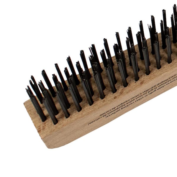 RIDGID Carbon Steel Scratch Brush with Wooden Shoe Handle, 4 x 16