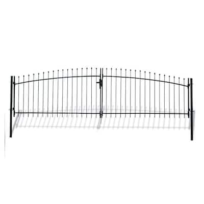 Athens Style 15 ft. x 5 ft. Black Steel DIY Dual Swing Driveway Fence Gate