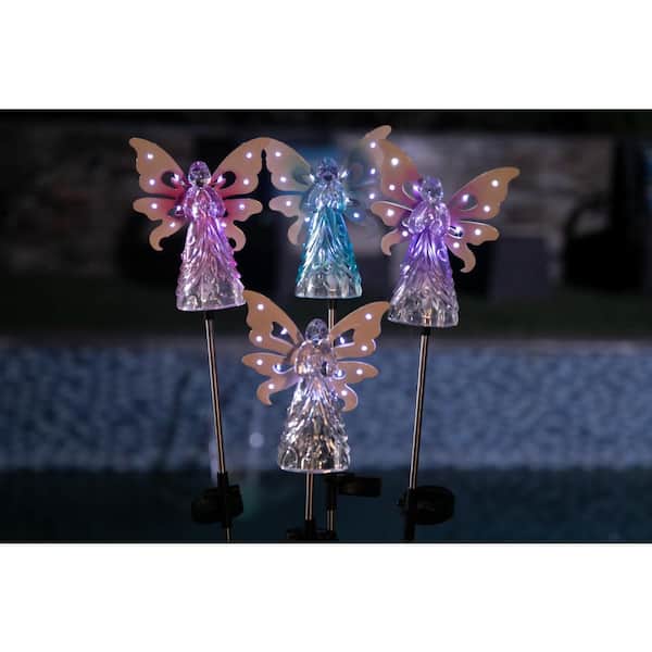 Exhart Solar Angel with 13 LEDs 3.27 ft. Pink Plastic Garden Stake