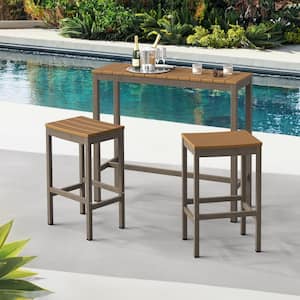 45 in. W Brown Outdoor Bar Table HDPS Material Rectangular Outdoor High Top Table with Metal Frame (Set of 2)