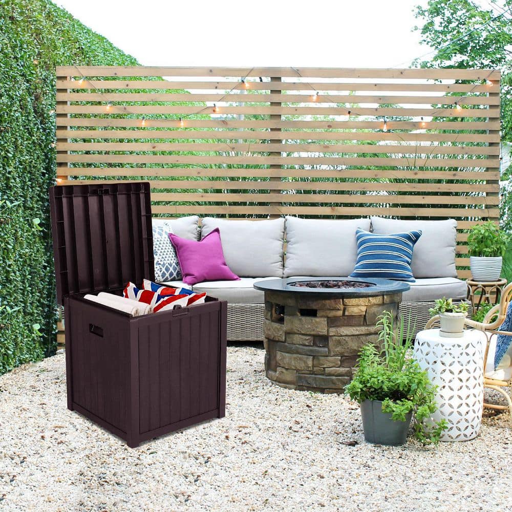 Brown Plastic Wicker Lockable Outdoor Storage Deck Box