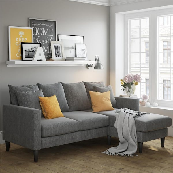 Dorel Living Henderson Gray Polyester 3, Sectional Sofa With Removable Back Cushions