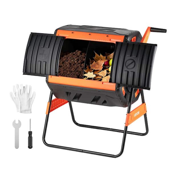 Compost Tumbler, Large Easy-Turn Rotating Composting Bin, 53 Gal. Dual Chamber Outdoor Tumbling Composter