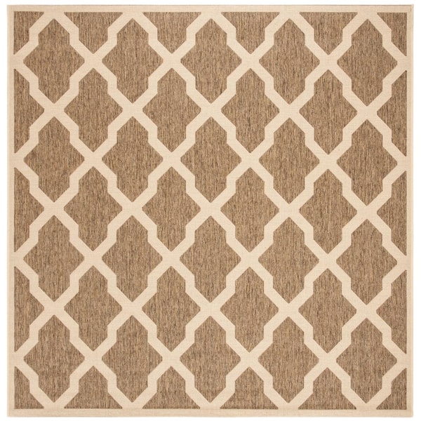 SAFAVIEH Beach House Beige/Cream 7 ft. x 7 ft. Square Trellis Geometric Indoor/Outdoor Area Rug