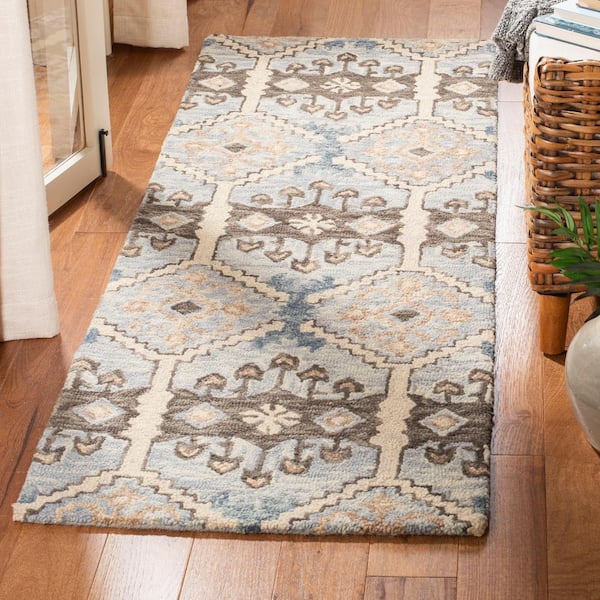 Aspen 2 ft. x 8 ft. Light Blue/Cream Geometric Runner Rug