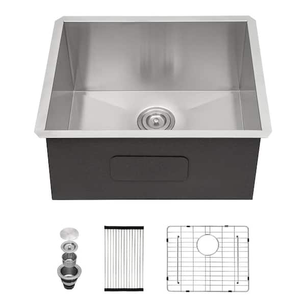 24 in. Drop-In Single Bowl T304 16 Gauge Brushed Stainless Steel 12 in. Deep Laundry Utility Sink Set