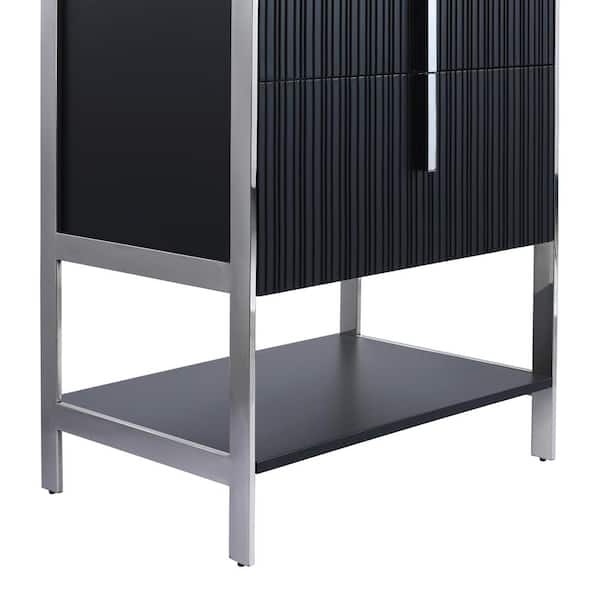 FINE FIXTURES 24 in. W x 18 in. D x 33.5 in. H Bath Vanity in Black Matte with White Glass Single Hole Top with Chrome Hardware