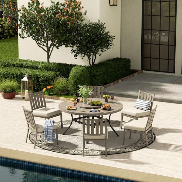 AZUR 7-Piece Aluminum Outdoor Dining Set with Echo Dune Sunbrella Cushions