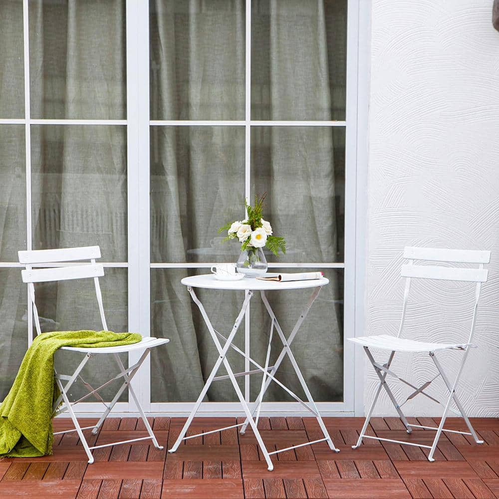 3-Piece Metal Outdoor Folding Bistro Set in White price history on PriceWatchPro