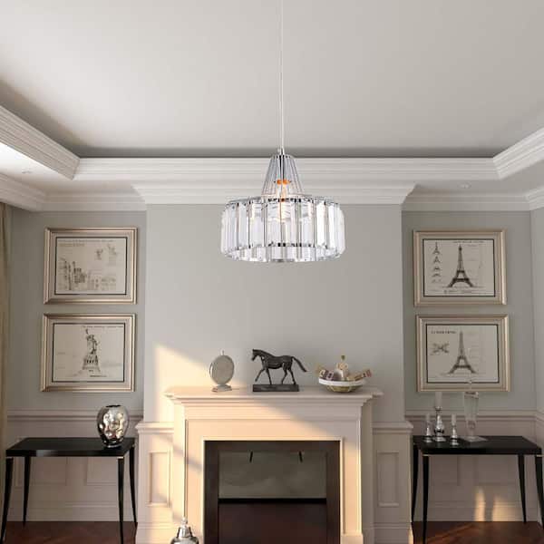 1-Light 10.6 in. Chrome Crystal Modern Lantern Dimmable Pendant Dining Kitchen Ceiling Lights Foyer Bedroom Lighting