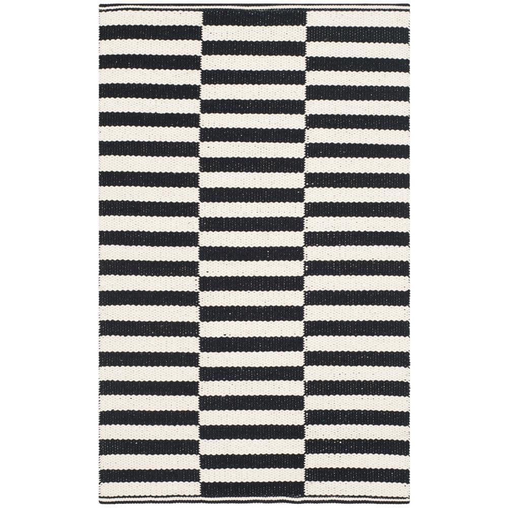 Coastal Charm Black and Ivory Handwoven Wool-Cotton 8' x 10' Rug