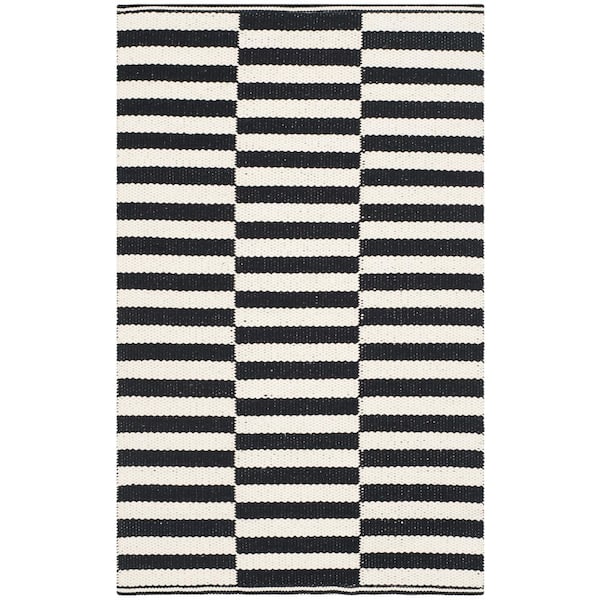 SAFAVIEH Montauk Ivory/Black Doormat 3 ft. x 4 ft. Striped Area Rug