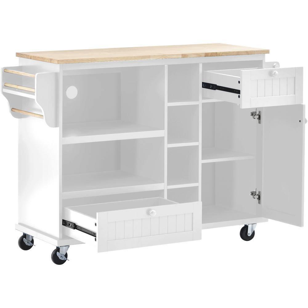 White Wood 50.80 in. Kitchen Island with Storage Cabinet and Drawers ...