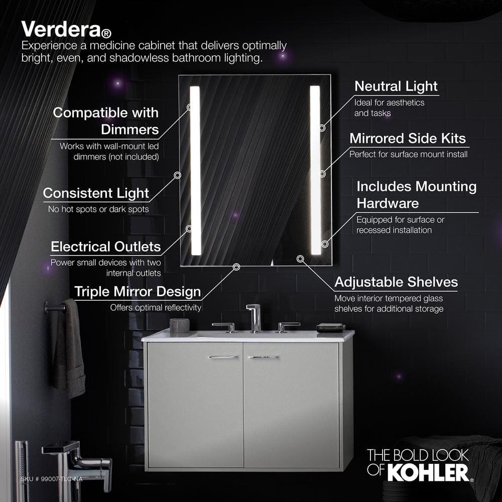 Verdera Bright 24" Aluminum Lighted Mirror Medicine Cabinet with Shelves