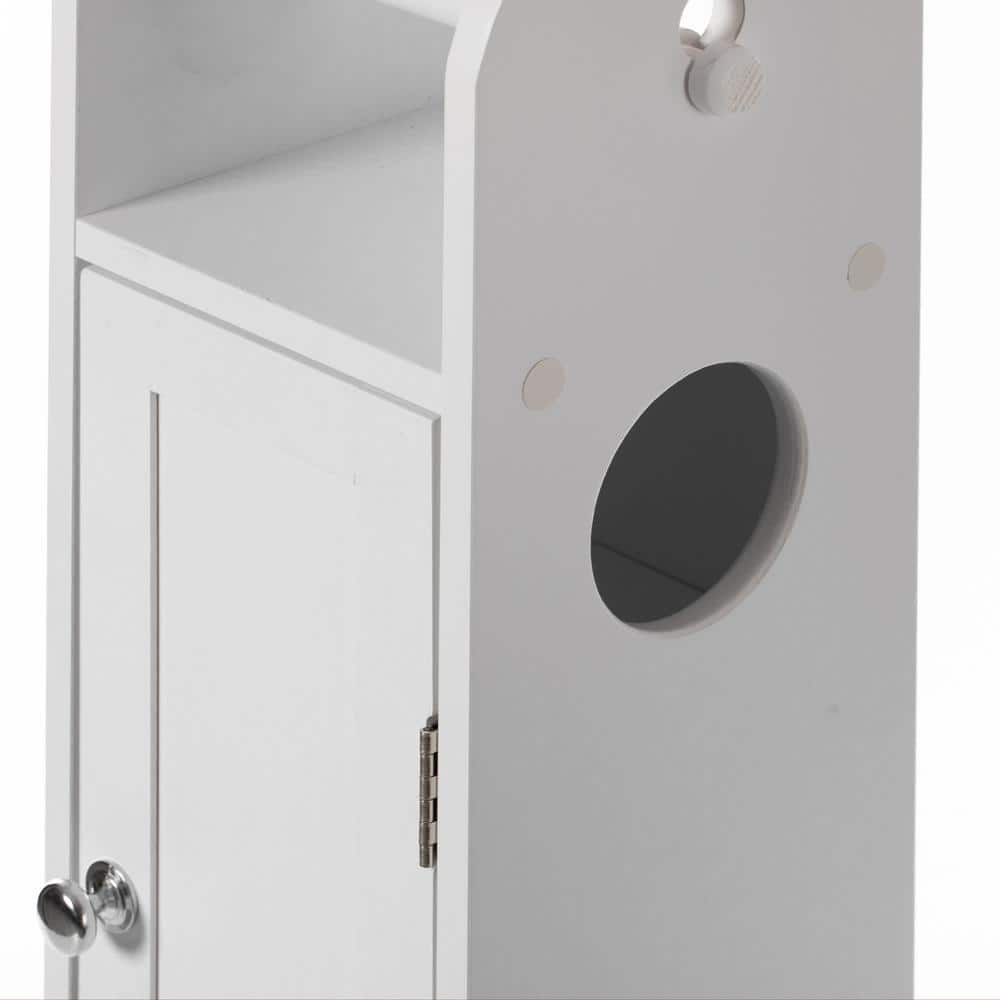 White Freestanding Bathroom Toilet Paper Holder with Storage Cabinet