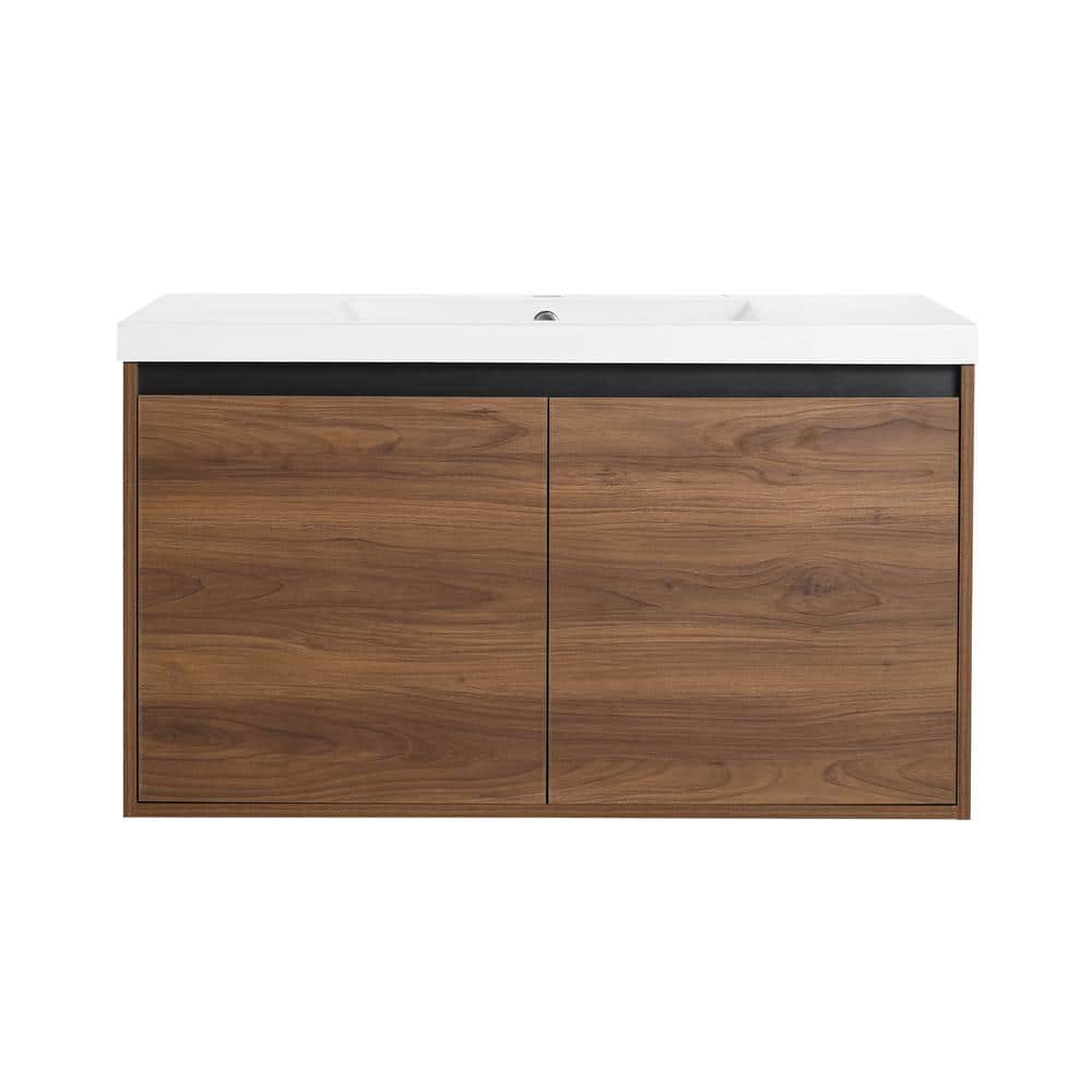 36 in. W x 18 in. D x 21 in. H Wall Floating Bath Vanity in Brown With Resi