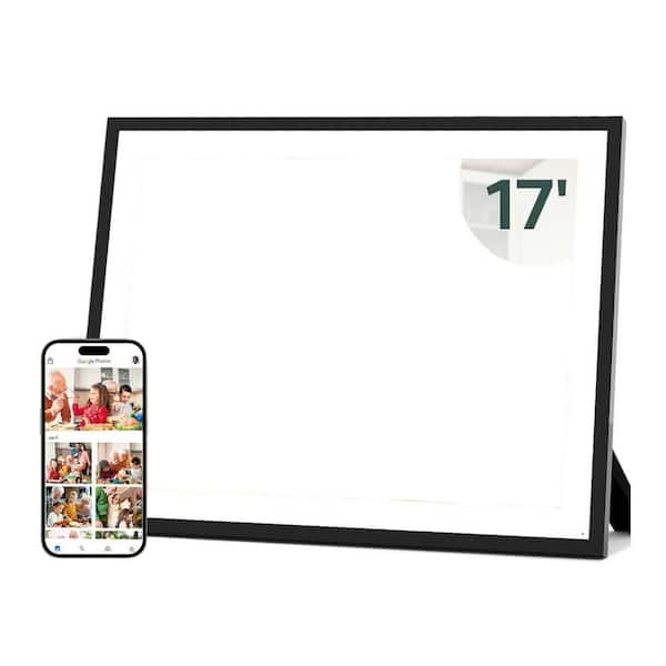 17 in. AI-Powered Large Digital Picture Frame with Free Unlimited Storage and Slideshow in Black and White