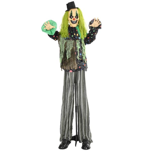 6. 1ft. Life Size Outdoor Halloween Decoration, Animatronic Circus Clown, Sound and Motion Activated Animated Prop