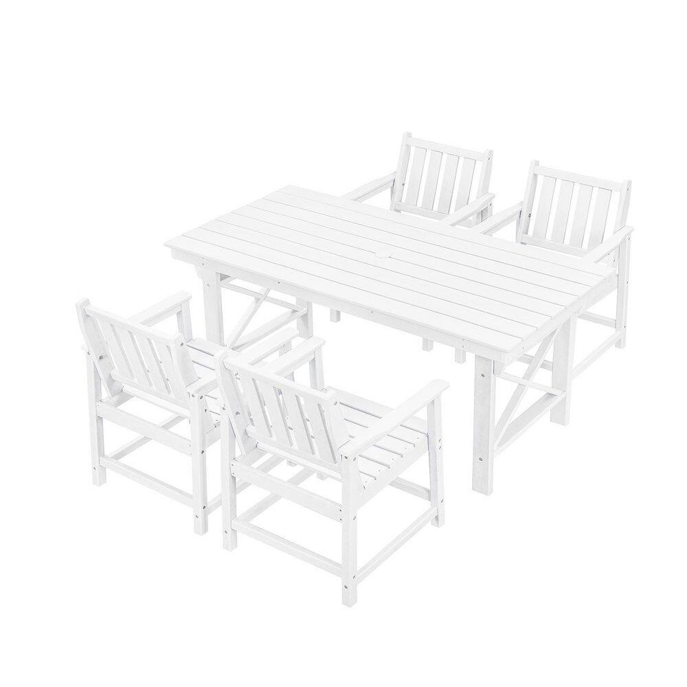 HDPE 5-Piece Plastic Rectangle Table Standard Height Outdoor Dining Set in White price history on PriceWatchPro
