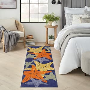 Aloha Blue Multicolor doormat 2 ft. x 8 ft. Nature-inspired Contemporary Indoor/Outdoor Area Rug