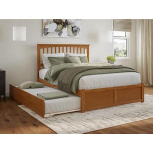 Mission Light Toffee Natural Bronze Solid Wood Frame Queen Platform Bed with Footboard and Twin XL Trundle