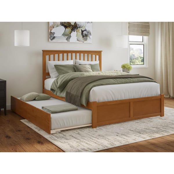 AFI Mission Light Toffee Natural Bronze Solid Wood Frame Queen Platform Bed with Footboard and Twin XL Trundle