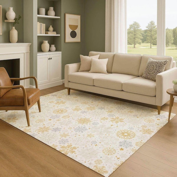 Mayfield Premium Machine Washable Abstract AMF1823 Ivory 8 ft. x 10 ft. Area Rug