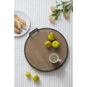 Brown Wood Bead Tray with Metal Handles 17.5 in. Dia x 3.5 in.