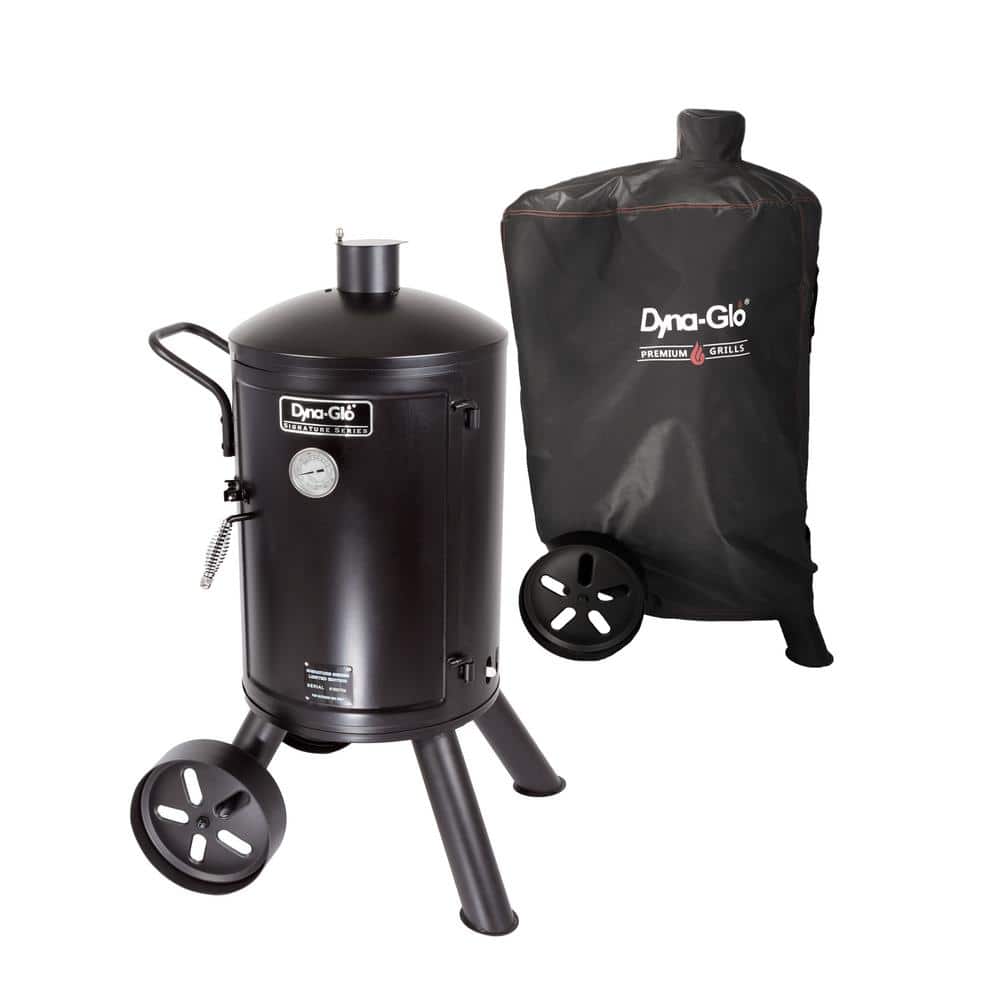 Dyna-Glo Signature Series Heavy-Duty Vertical Charcoal Smoker in Black with Premium Vertical Smoker Cover
