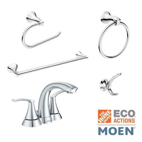 MOEN Adler 4 in. Centerset 2-Handle Bathroom Faucet Combo Kit with Bath  Hardware Set in Chrome (18 in. Towel Bar) 84603-4C4PC18 - The Home Depot