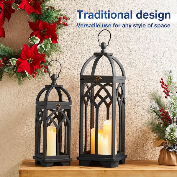 アンティーク ランプ 2ケ Glitzhome Black Farmhouse Church Window Wood/Metal Lanterns