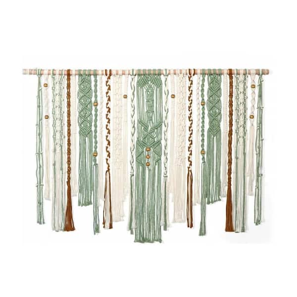 Boho Woven Beige 39 in. x 30 in. Cotton Handmade Tapestry