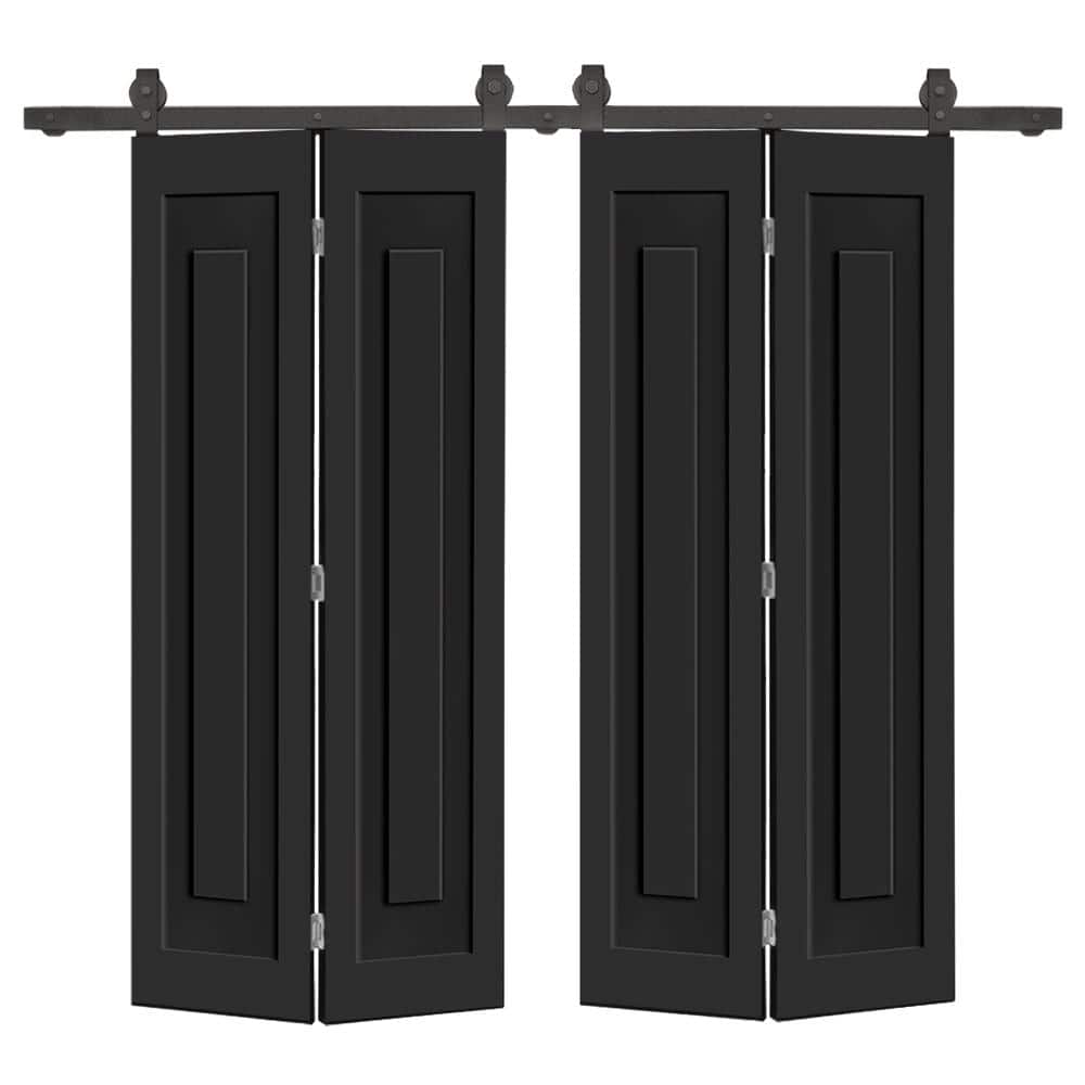 48 in. x 84 in. 1 Panel Shaker Hollow Core Black Composite Double Bi-fold Door with Barn Door Hardware Kit price history on PriceWatchPro