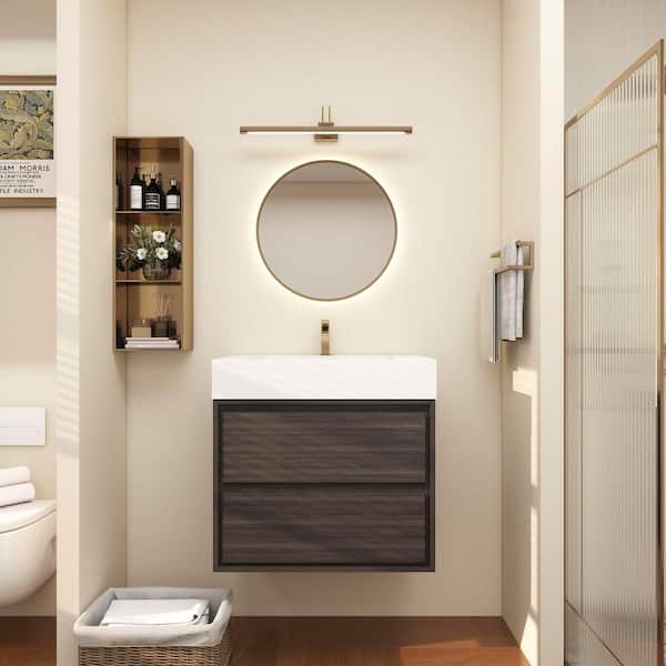 Saggie 30 in. W x 20 in. D x 28 in. H Single Sink Floating Bath Vanity in Dark Gray Oak with White Acrylic Top