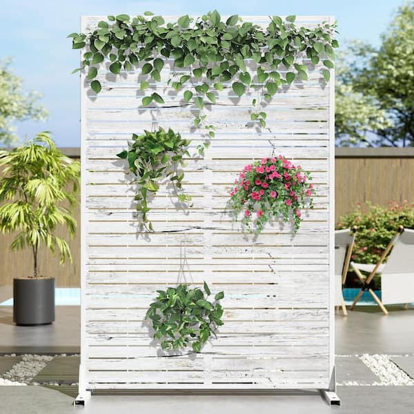 Dovelina 47 in. x 72 in. Weathered White Textured Metal Garden Screens Outdoor Privacy Screen